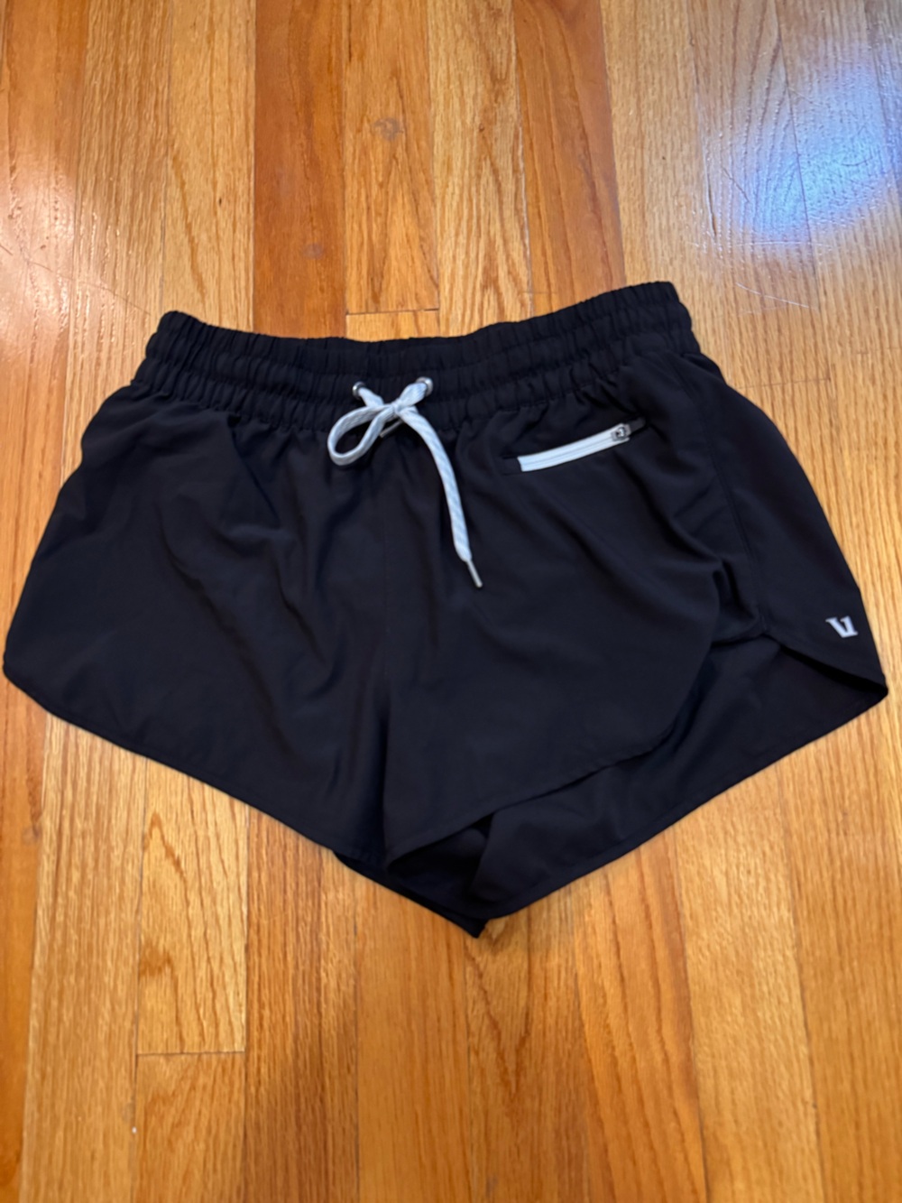 Vuori Black Athletic Shorts with Gray Drawstring